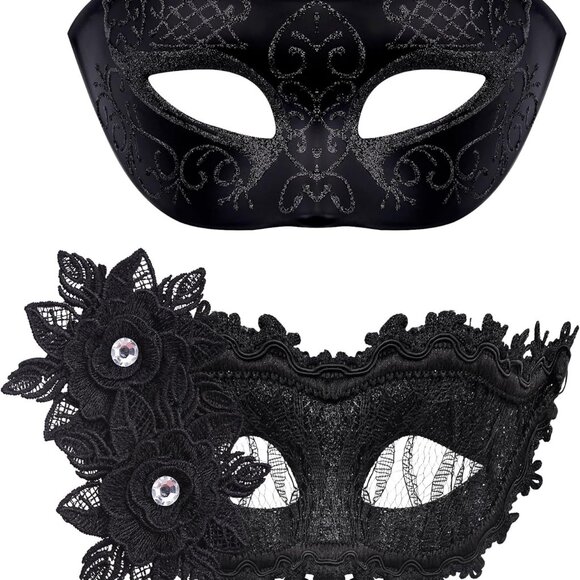 Couple Masquerade Masks Set Venetian Party Mask Plastic Halloween Costume Mask M - Picture 1 of 8
